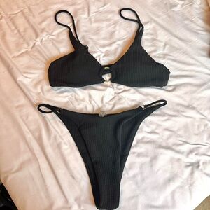 Black Ribbed SHEIN Bikini Set